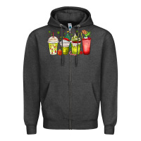 Charcoal Heather Christmas characters coffee cups Zipper Hoodie - MaliasSmallBusiness