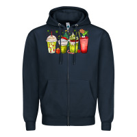 Navy Christmas characters coffee cups Zipper Hoodie - MaliasSmallBusiness