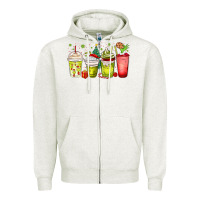 Oatmeal Heather Christmas characters coffee cups Zipper Hoodie - MaliasSmallBusiness