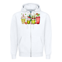 White Christmas characters coffee cups Zipper Hoodie - MaliasSmallBusiness