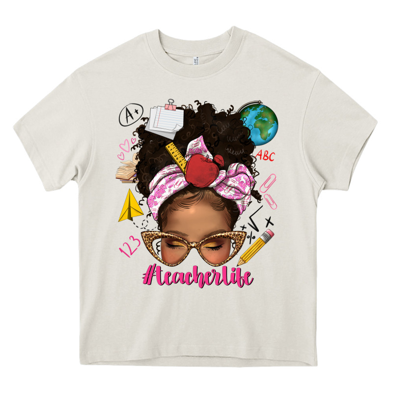 Afro Messy Bun Teacherlife Heavy Core Tee by texasbilliewilder | Teevron