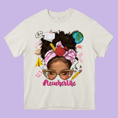 Afro Messy Bun Teacherlife Heavy Core Tee Designed By Texasbilliewilder