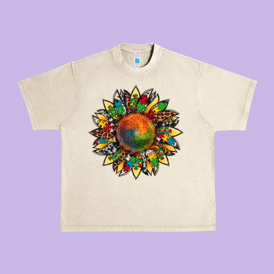 Autism Awareness Cowhide Leopard Sunflower Urban Heavy Tee Designed By Artiststas