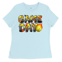 Baby Blue game day softball leopard Ladies Tee - Zillion Design Studio