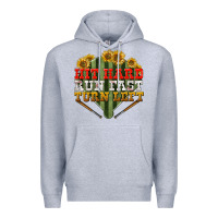Heather Grey Hit hard run fast turn left Premium Hoodie - NancyCooperArtShop