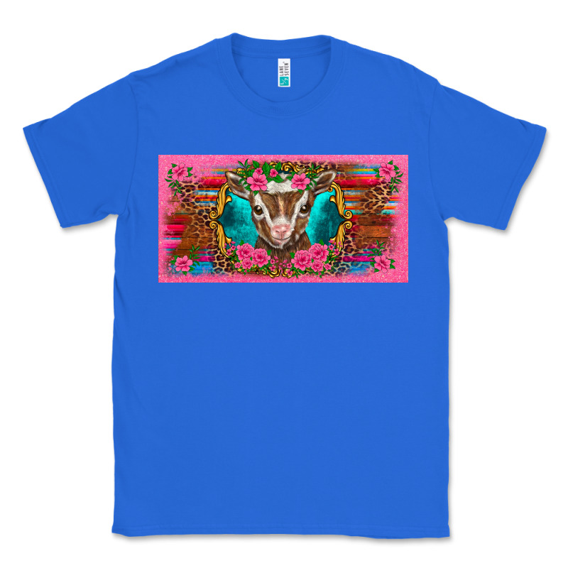 Western Baby Boer Goat Pink Flowers Serape Leopard Pink Glitter Patter Classic Tee by BarkalooDesign | Teevron