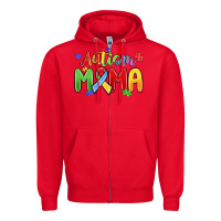 Red autism mama Zipper Hoodie - MaliasSmallBusiness