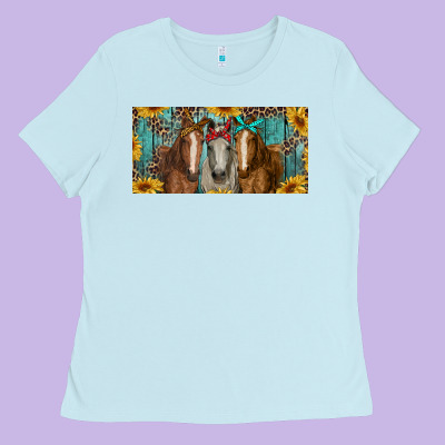 Ladies Tee horses with leopard and sunflowers