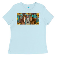 Baby Blue horses with leopard and sunflowers Ladies Tee - RanaPortraitStore