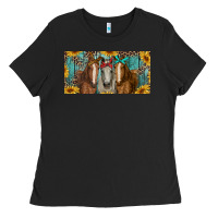 Black horses with leopard and sunflowers Ladies Tee - RanaPortraitStore