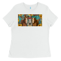 White horses with leopard and sunflowers Ladies Tee - RanaPortraitStore