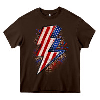 Chocolate Brown leopard american flag lightning bolt Heavy Core Tee - Zillion Design Studio