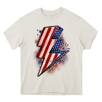 Cream leopard american flag lightning bolt Heavy Core Tee - Zillion Design Studio