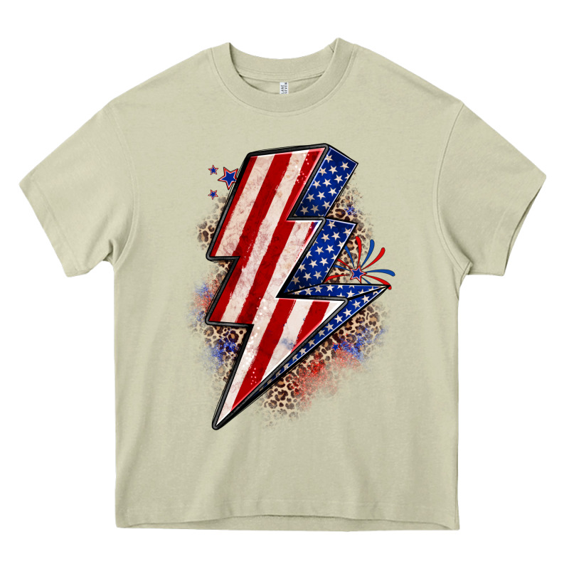 Leopard American Flag Lightning Bolt Heavy Core Tee by Zillion Design Studio | Teevron