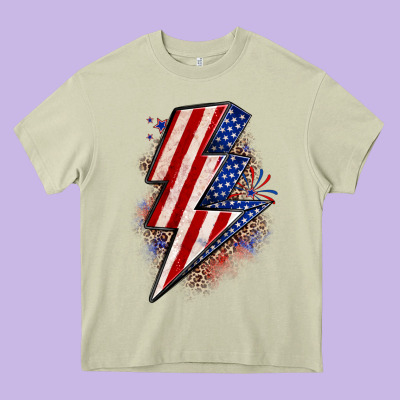 Leopard American Flag Lightning Bolt Heavy Core Tee Designed By Zillion Design Studio