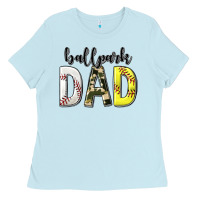 Baby Blue ballpark dad with softball and baseball Ladies Tee - texasbilliewilder