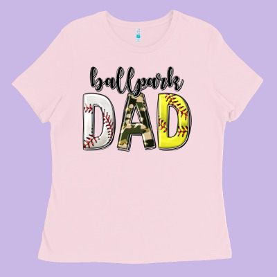 Ladies Tee ballpark dad with softball and baseball