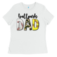 White ballpark dad with softball and baseball Ladies Tee - texasbilliewilder