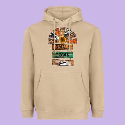 Small Town Girl Western Windmill Wooden Boards Heavyweight Hoodie Designed By Jasminsmagicworld
