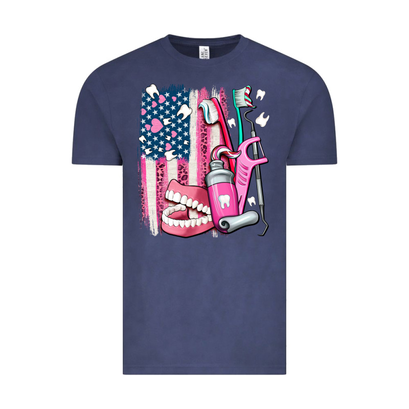 American Flag And Dental Elements With Teeth Vintage Tee by AdoDesignShop | Teevron
