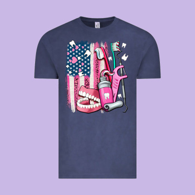 American Flag And Dental Elements With Teeth Vintage Tee Designed By Adodesignshop