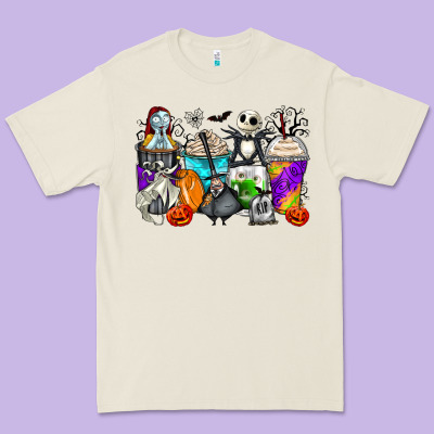 Halloween Cartoon Characters Coffee Cups Premium Tee Designed By Zillion Design Studio
