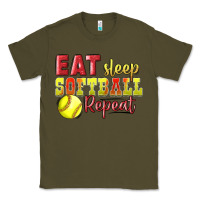Army Green Eat Sleep Softball Repeat Classic Tee - LillyAllenDesigns