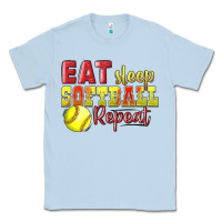 Dusty Blue Eat Sleep Softball Repeat Classic Tee - LillyAllenDesigns