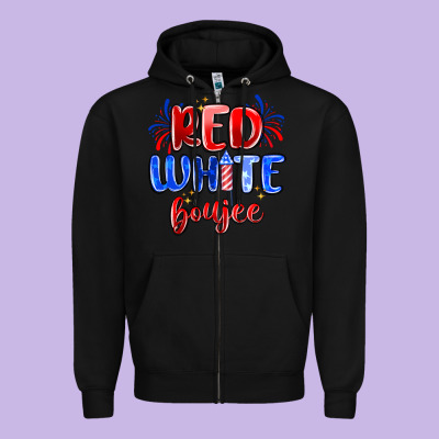 Red White Boujee Zipper Hoodie Designed By Maliassmallbusiness