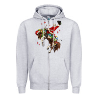 Heather Grey christmas cowboy santa Zipper Hoodie - MaliasSmallBusiness