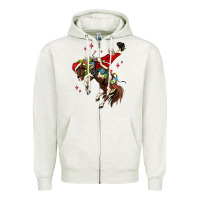 Oatmeal Heather christmas cowboy santa Zipper Hoodie - MaliasSmallBusiness