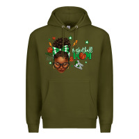 Army Green Afro Messy Bun Full Face Basketball Mom Premium Hoodie - texasbilliewilder