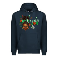 Navy Afro Messy Bun Full Face Basketball Mom Premium Hoodie - texasbilliewilder
