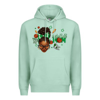 Seafoam Afro Messy Bun Full Face Basketball Mom Premium Hoodie - texasbilliewilder