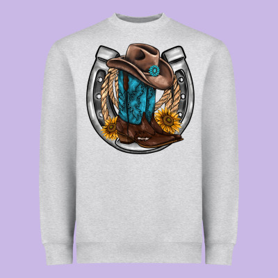 Western Horseshoe Boots Hat Rope Sunflower Heavyweight Sweatshirt Designed By Adodesignshop