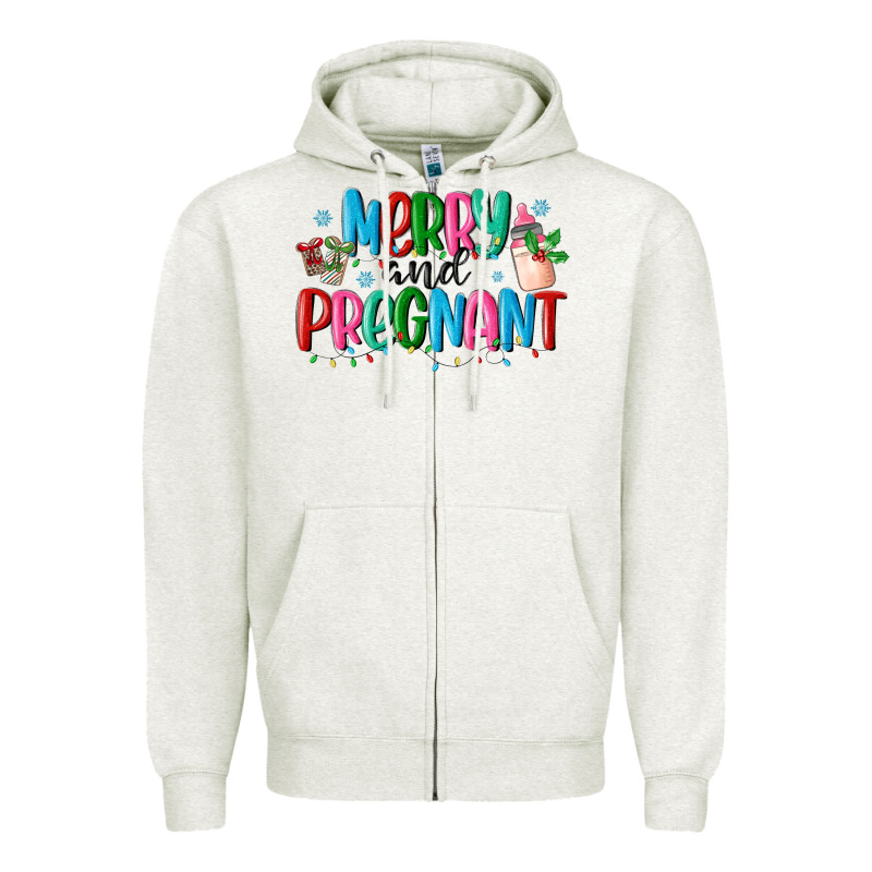 Merry And Pregnant Zipper Hoodie by MaliasSmallBusiness | Teevron