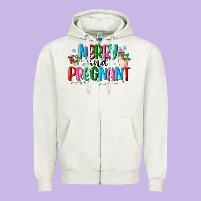 Merry And Pregnant Zipper Hoodie Designed By Maliassmallbusiness