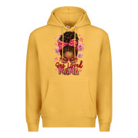 Mustard one loved mama afro messy bun Premium Hoodie - texasbilliewilder