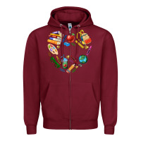 Burgundy teacher heart custom Zipper Hoodie - NancyCooperArtShop