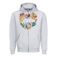 Heather Grey teacher heart custom Zipper Hoodie - NancyCooperArtShop
