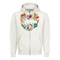 Oatmeal Heather teacher heart custom Zipper Hoodie - NancyCooperArtShop