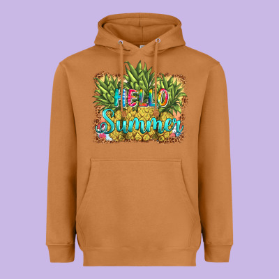 Hello Summer Pineapple Heavyweight Hoodie Designed By Barkaloodesign