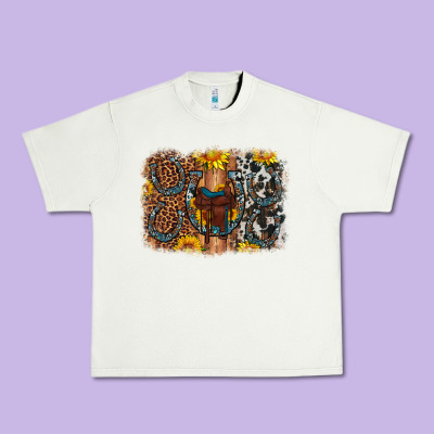 Saddle Sunflower Horseshoe Cowhide Leopard Background Urban Heavy Tee Designed By Artiststas