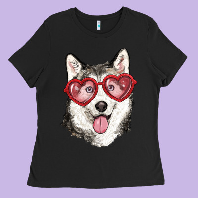 Ladies Tee husky with love glasses