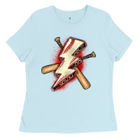Baby Blue baseball lightning bolt Ladies Tee - Zillion Design Studio