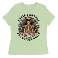 Matcha I Hate Everyone But Coffee Helps With Flowers Ladies Tee - RanaPortraitStore