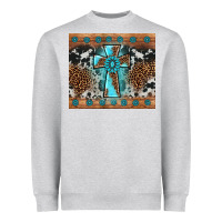 Heather Grey gemstone leopard cross Heavyweight Sweatshirt - AdoDesignShop