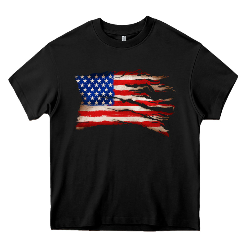 Tattered American Flag Heavy Core Tee by Zillion Design Studio | Teevron