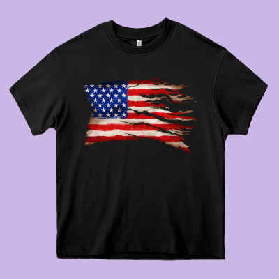 Tattered American Flag Heavy Core Tee Designed By Zillion Design Studio