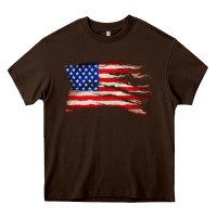 Chocolate Brown tattered american flag Heavy Core Tee - Zillion Design Studio